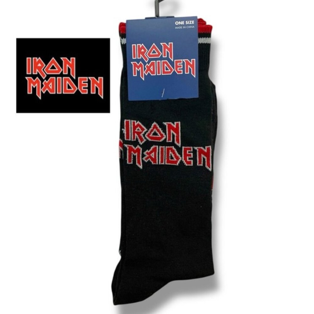 Iron Maiden Band Socks Novelty Fun Men’s Unisex Black Red Adult One Size 7-12 - Picture 15 of 16